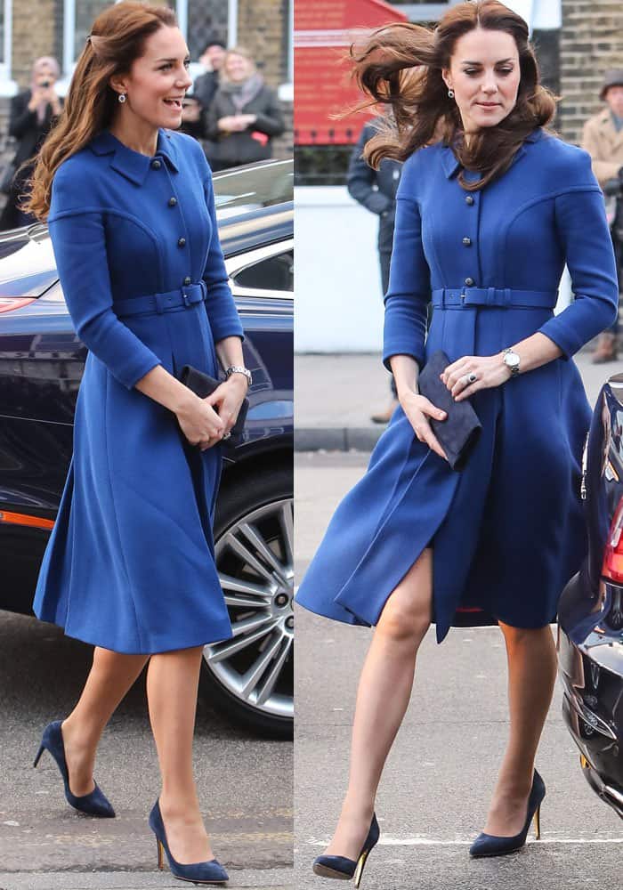 Kate Middleton Wears Navy Suede Rupert Sanderson 'Malory' Pumps