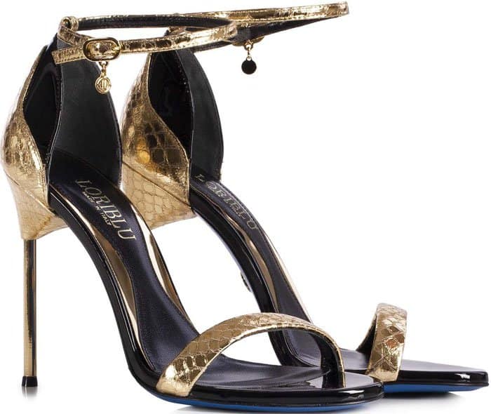 Loriblu Gold Calfskin Ankle Strap Sandals