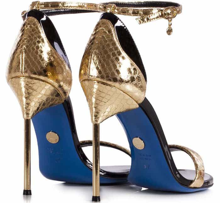 Loriblu Gold Calfskin Ankle Strap Sandals