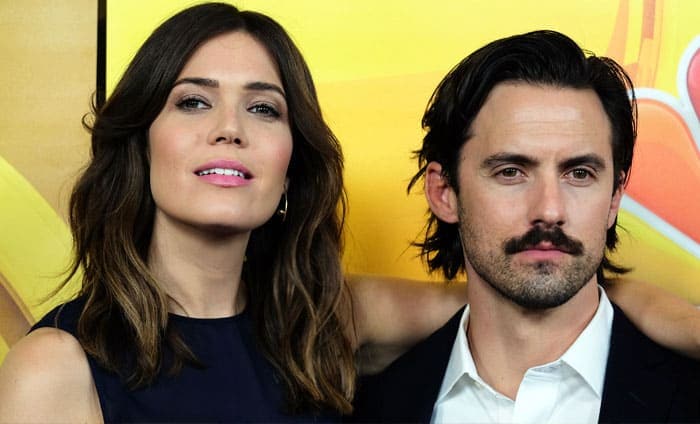 Mandy Moore poses with her This Is Us on-screen husband Milo Ventimiglia