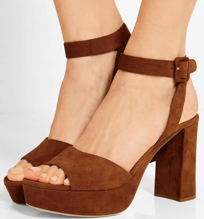 Miu Miu Platform Ankle-Wrap Sandals Brown Suede