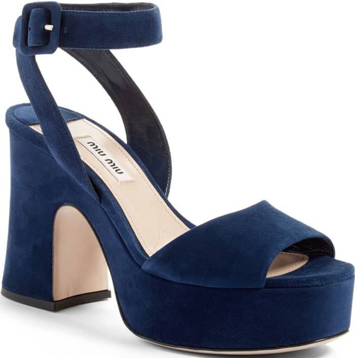 Miu Miu Platform Ankle-Wrap Sandals Navy Suede