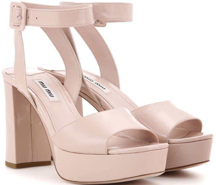 Miu Miu Platform Ankle-Wrap Sandals Nude Leather