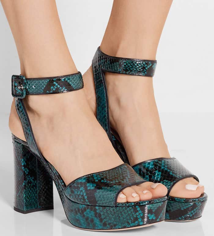 Miu Miu Platform Ankle-Wrap Sandals Reptile