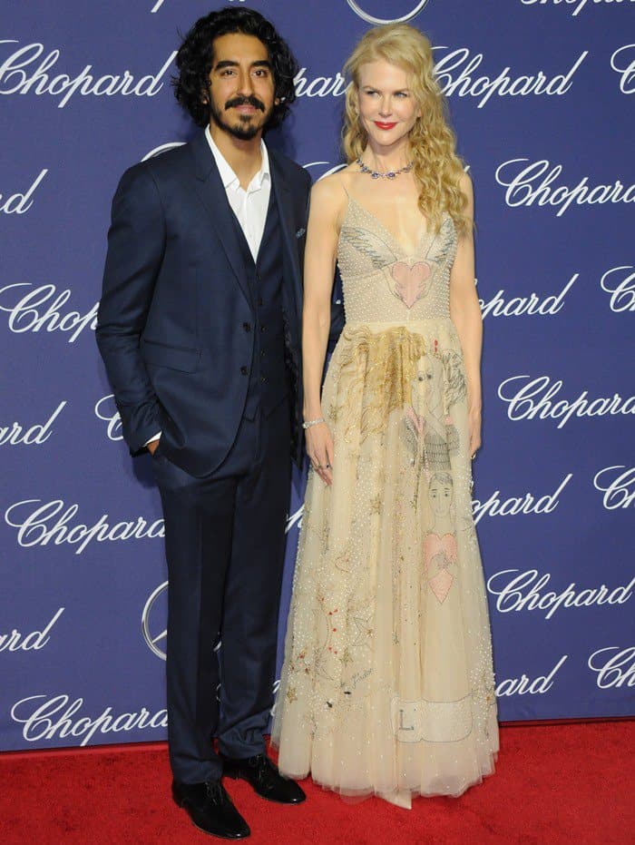The mother-of-four posed on the red carpet with her 'Lion' co-star Dev Patel