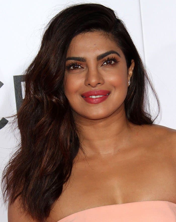 Priyanka Chopra in a peach Sally LaPointe top at the People's Choice Awards