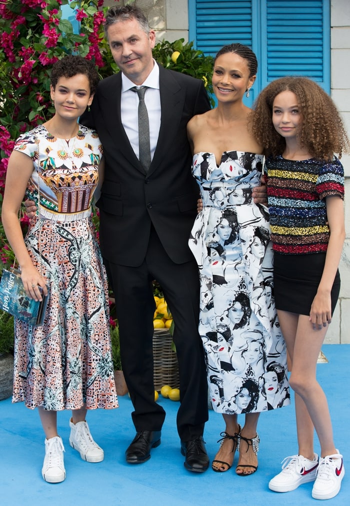 Thandie Newton posing with her two gorgeous daughters, 17-year-old Ripley and 13-year-old Nico, and director husband Ol Parker