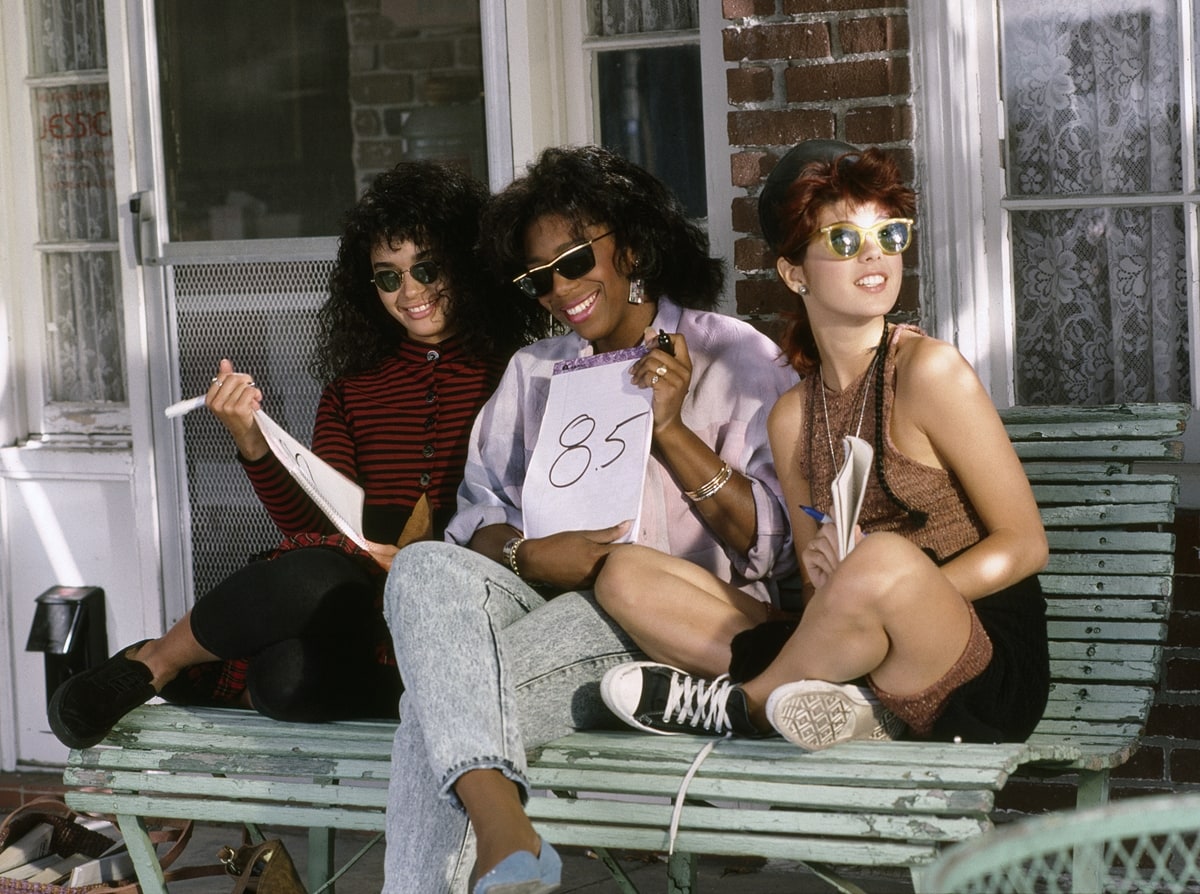 Lisa Bonet as Denise Huxtable, Marisa Tomei as Maggie Lauten, and Dawnn Lewis as Jaleesa Vinson-Taylor in the American sitcom (and a spin-off of The Cosby Show) television series A Different World