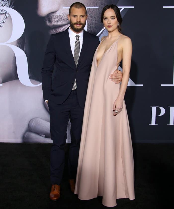 Jamie Dornan with Dakota Johnson at the premiere of "Fifty Shades Darker" held at The Theatre at Ace Hotel in Los Angeles