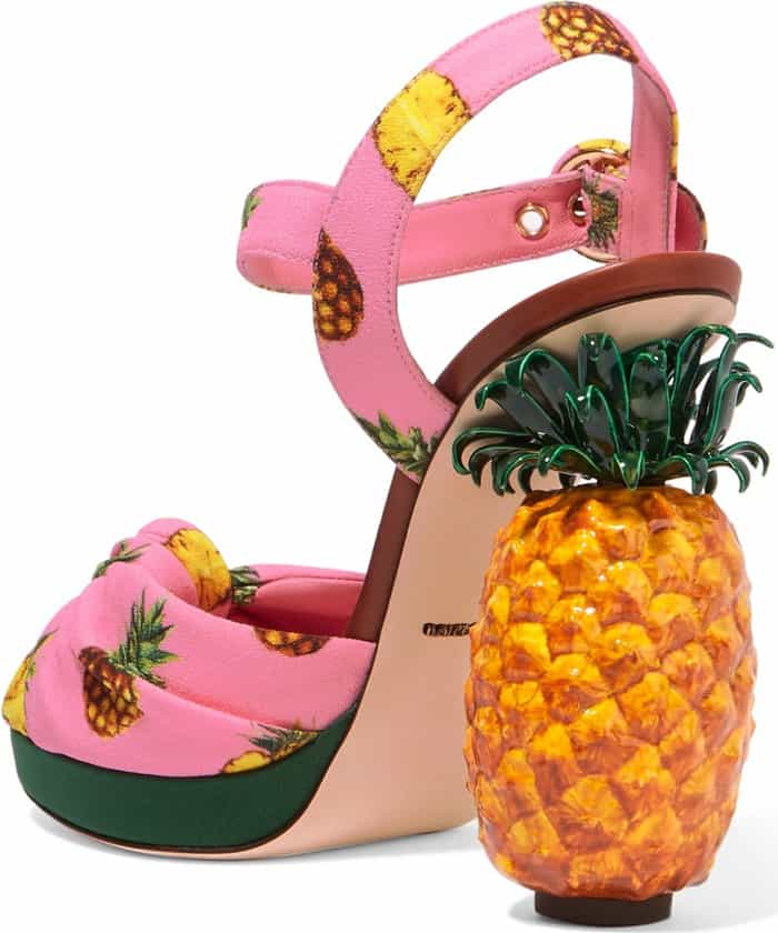 Dolce & Gabbana Knotted Printed Pineapple-Sculpted Sandals.