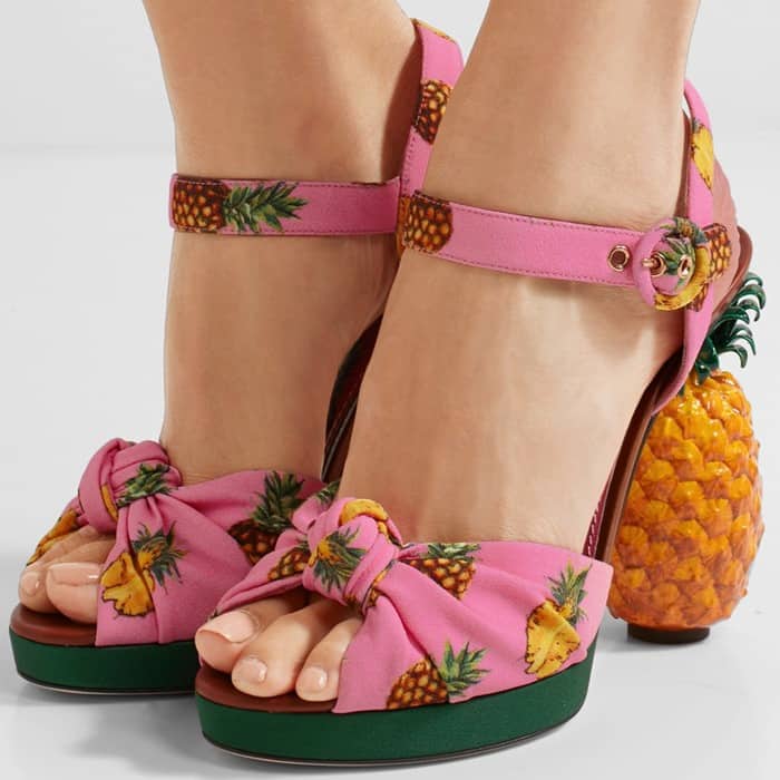 Dolce & Gabbana Knotted Printed Crepe Platform Sandals