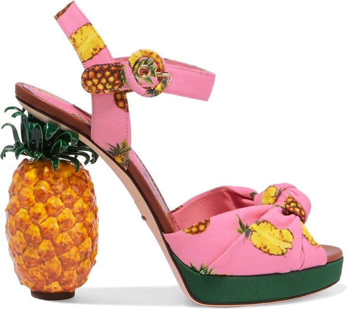 Dolce & Gabbana Knotted Printed Pineapple-Sculpted Sandals.