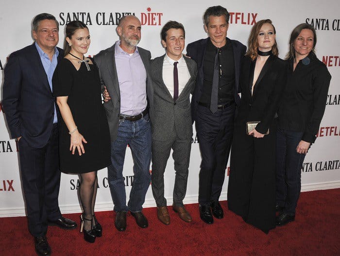 Ted Sarandos, Drew Barrymore, Victor Fresco, Skyler Gisondo, Timothy Olyphant, Liv Hewson, and Cindy Holland