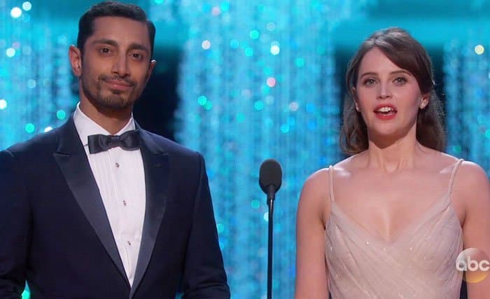 Felicity presents alongside her "Rogue One" co-star Riz Ahmed