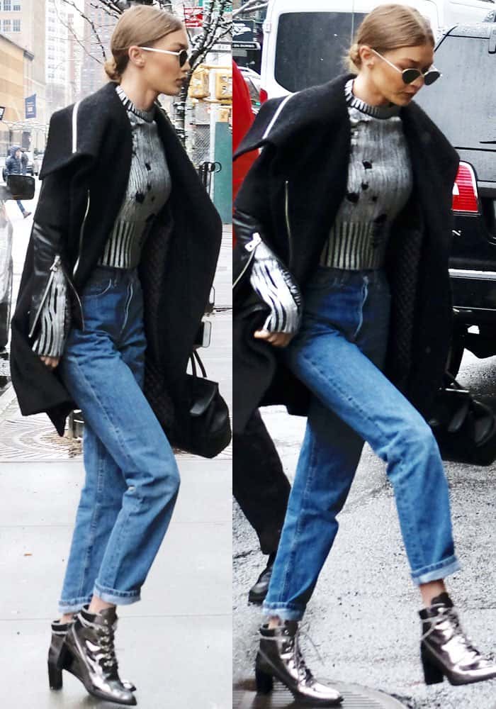 Gigi steps out in a chic casual look for New York lunch with her sister Bella