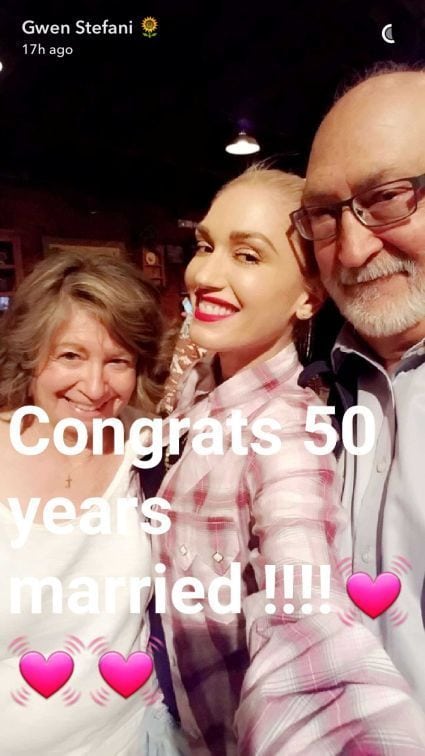 Gwen Stefani celebrated her parents' 50th wedding anniversary on Snapchat