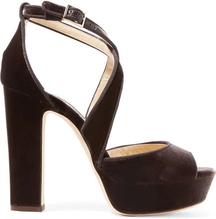  Jimmy Choo April grosgrain-trimmed velvet platform sandals 