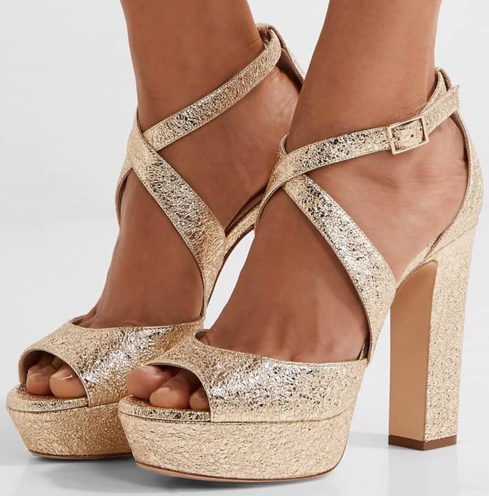  Jimmy Choo April metallic crinkled-leather platform sandals