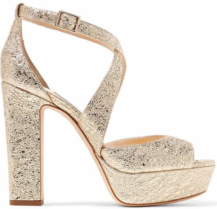  Jimmy Choo April metallic crinkled-leather platform sandals