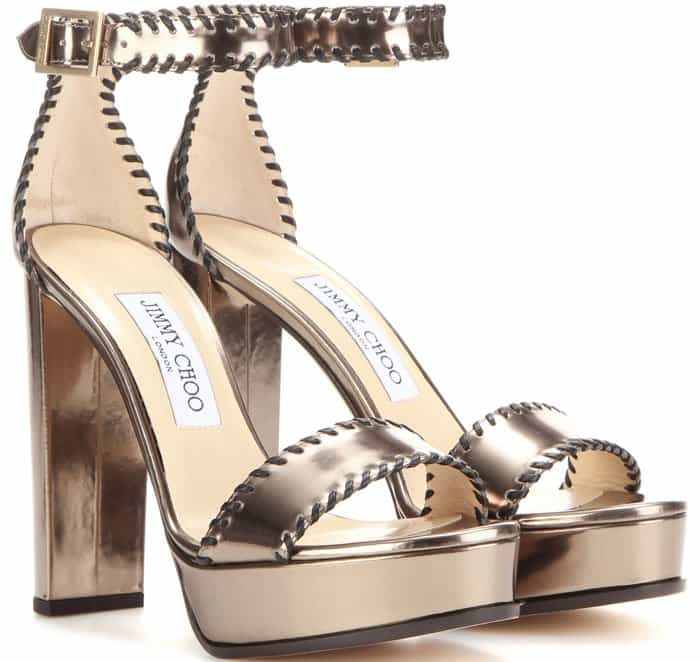 Jimmy Choo Holly Pyrite Leather Platform Sandals