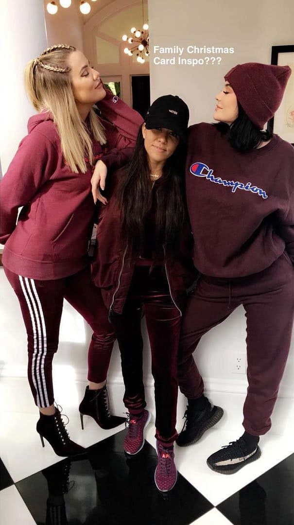 Kim Kardashian's Snapchat of her sisters Khloe, Kourtney, and Kylie wearing all burgundy to a family meeting on January 25, 2017