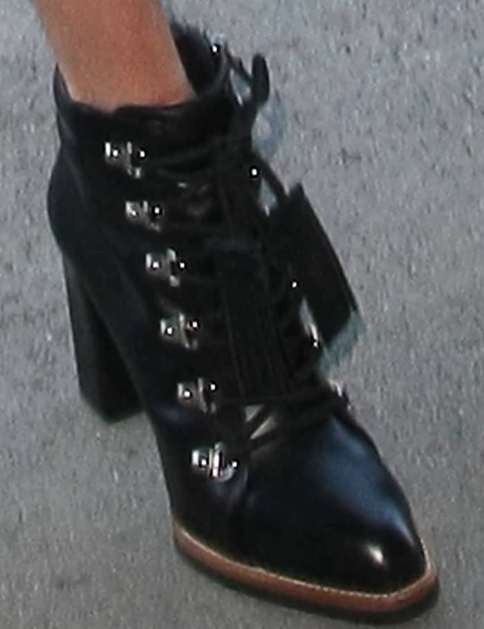 The actress added toughness to her feminine look with Tod's ankle boots