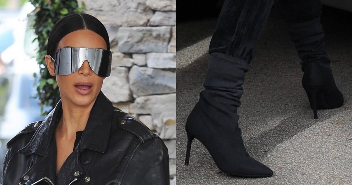 Kim Kardashian Wears Black Rick Owens Plastic Shield Sunglasses