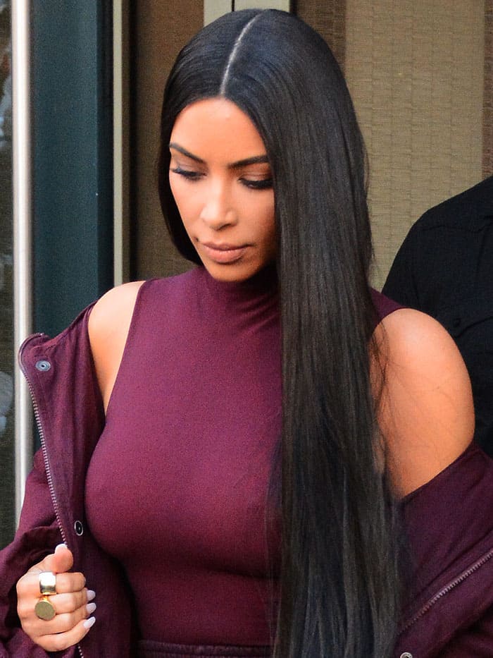 Kim Kardashian making her way to husband Kanye West's Yeezy Season 5 Fashion Show at Pier 59 Studios in New York City on February 15, 2017