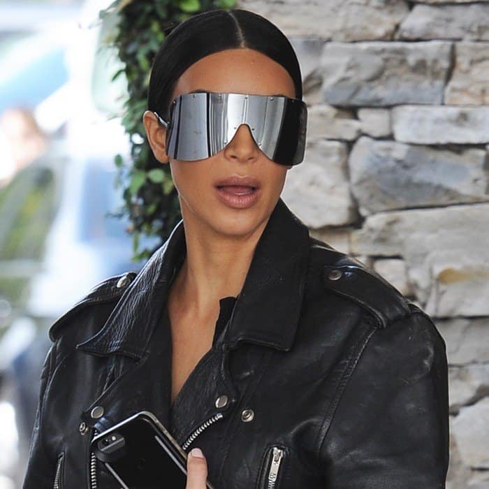 Kim Kardashian's black plastic shield sunglasses from Rick Owens