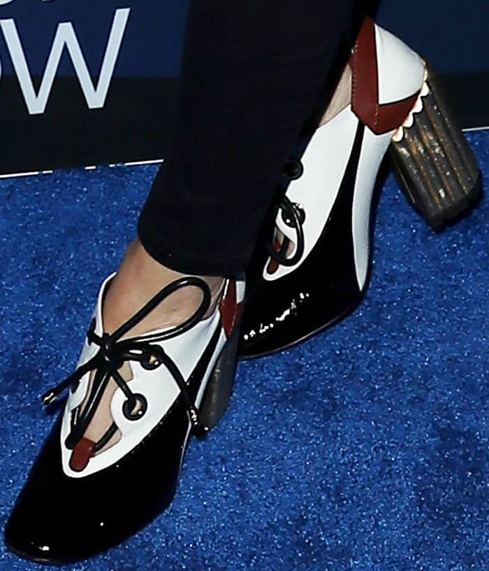 Cherry on top: Maria shuns big accessories for a pair of statement pumps by Christian Dior