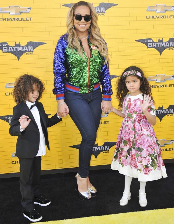 Mariah Carey, Moroccan Scott Cannon, and Monroe Cannon at the premiere of her new film 'The Lego Batman Movie' in Los Angeles on February 4, 2017