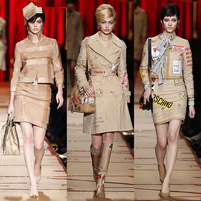 Kendall Jenner and Gigi Hadid in "Cardboard Couture" at the Moschino fall 2017 fashion show
