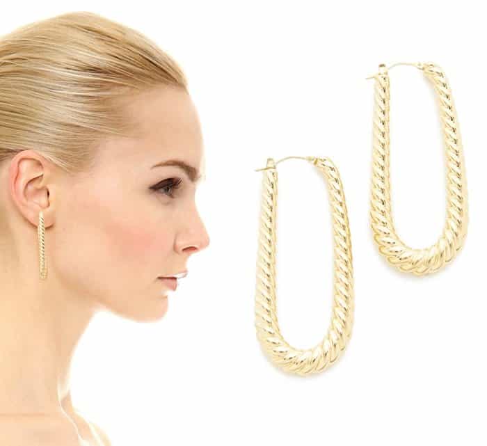 Soave Oro Elongated Ribbed Hoop Earrings