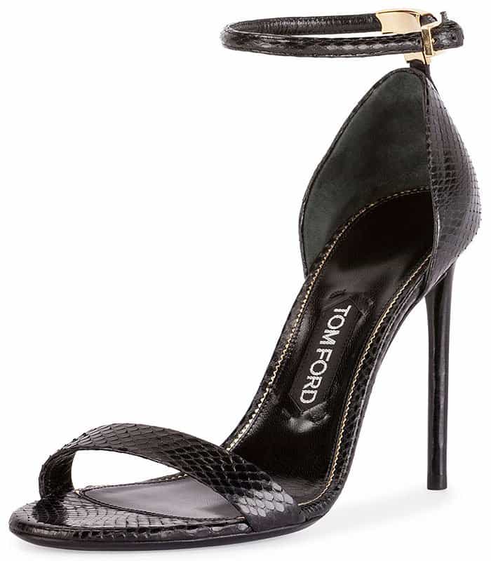 Tom Ford T Simple Strap Sandals in Black Snakeskin