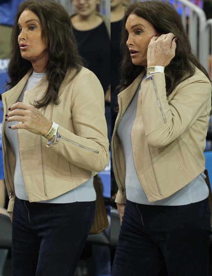 Caitlyn Jenner wearing slingback mules at the UCLA game