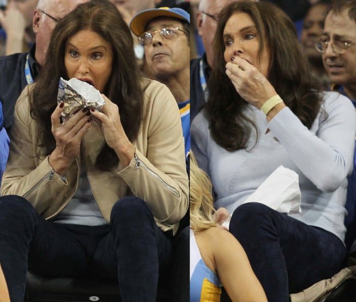 Caitlyn Jenner wearing slingback mules at the UCLA game