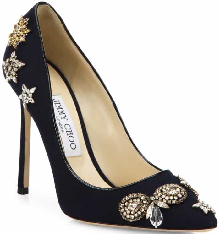 Jimmy Choo 'Romy' 100 Embellished Flannel Point-Toe Pumps