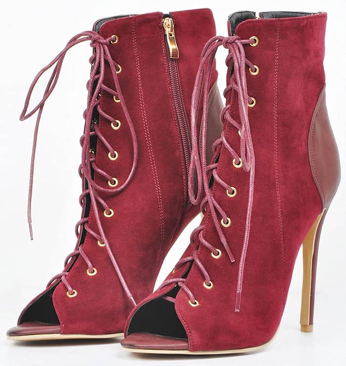 Peep-Toe Lace-Up Stiletto Booties