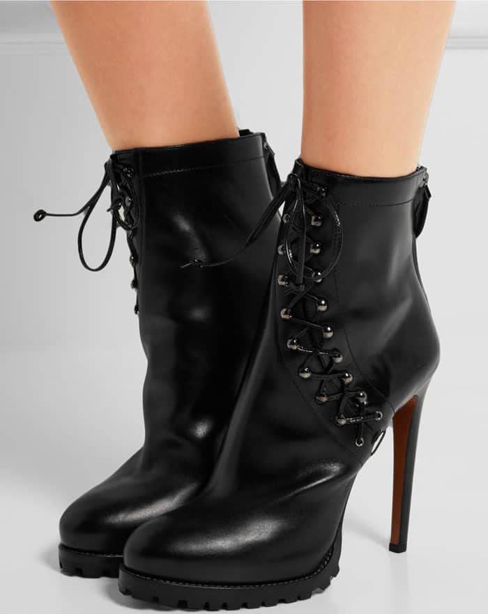 Alaïa Leather Lace Up Ankle Boots