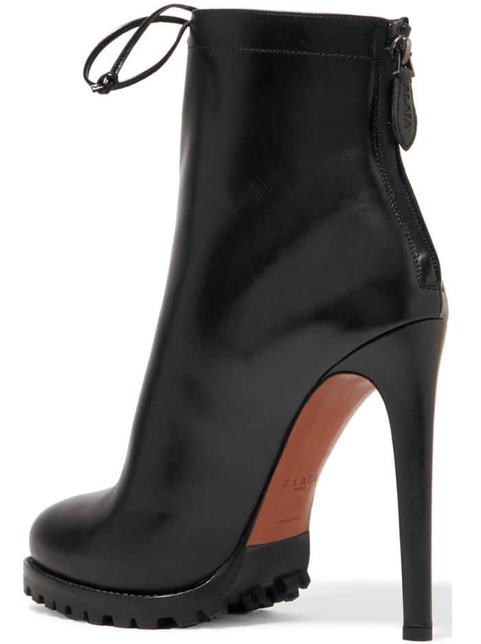 Alaïa Leather Lace Up Ankle Boots