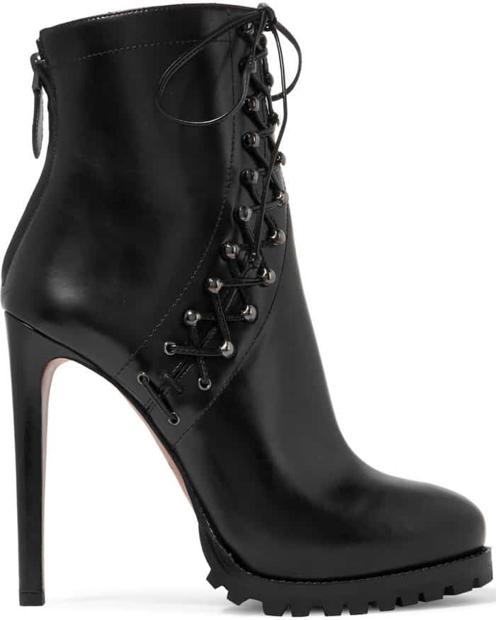 Alaïa Leather Lace Up Ankle Boots