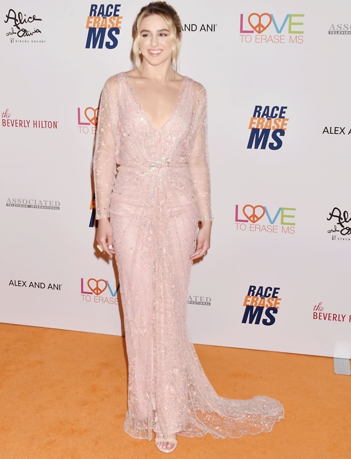 Chloe Lukasiak wearing a Tadashi Shoji dress with Sarah Flint shoes and Csarite jewelry at the 2019 Race to Erase MS Gala