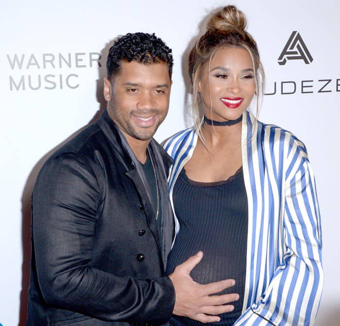 NFL player Russell Wilson and musician Ciara attend the Warner Music Group GRAMMY Party at Milk Studios on February 12, 2017, in Hollywood, California