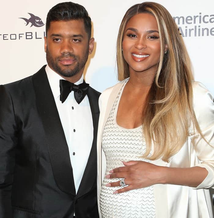 Ciara and Russell Wilson arrive at Elton John‘s Oscars Party at The City of West Hollywood Park in West Hollywood, California, on February 26, 2017