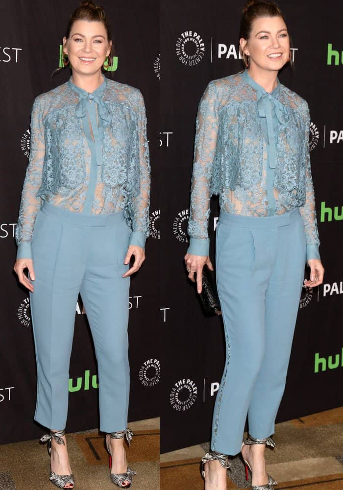 Ellen Pompeo steps out in a lace jumpsuit by Elie Saab