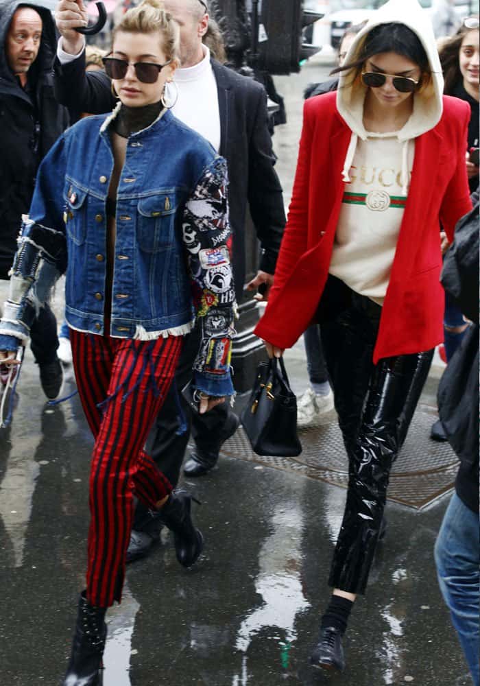 Hailey walked the wet streets of Paris with BFF Kendall Jenner