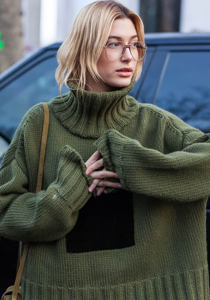 Hailey put on a pair of eyeglasses for a more toned down look