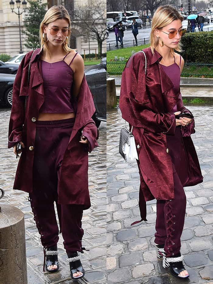 Hailey Baldwin arriving at the Elie Saab fashion show