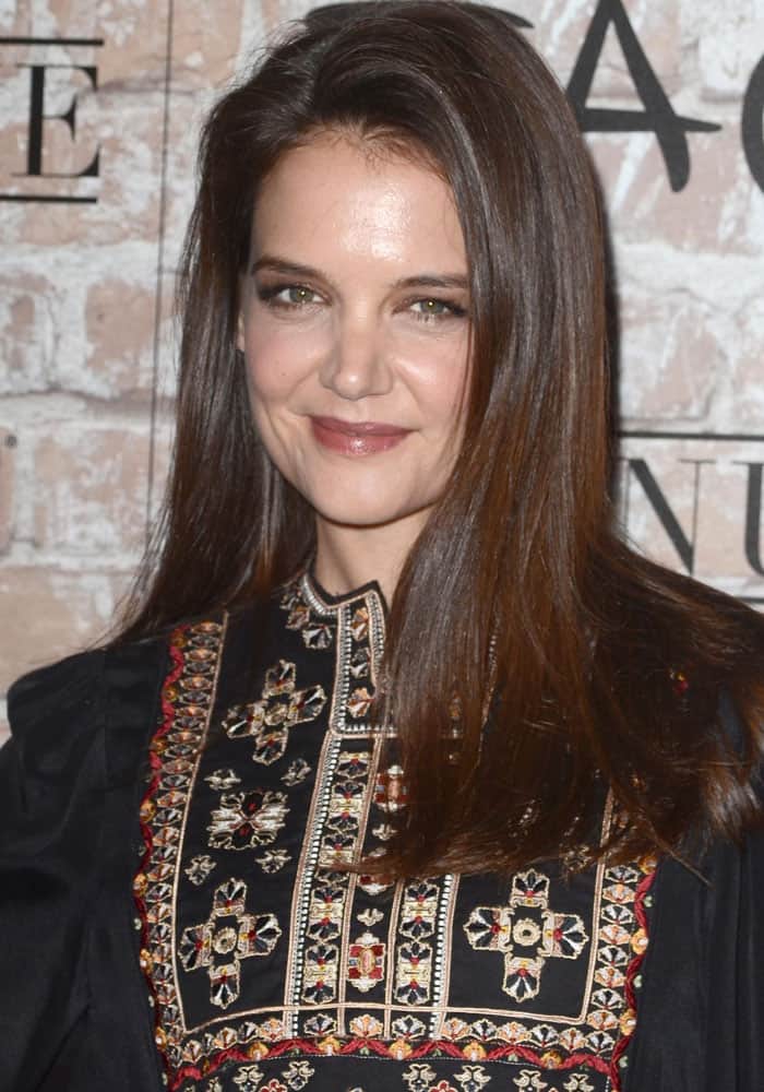 Katie Holmes shines in her embroidered Isabel Marant dress at the grand opening of TAO Group's new venue in Los Angeles