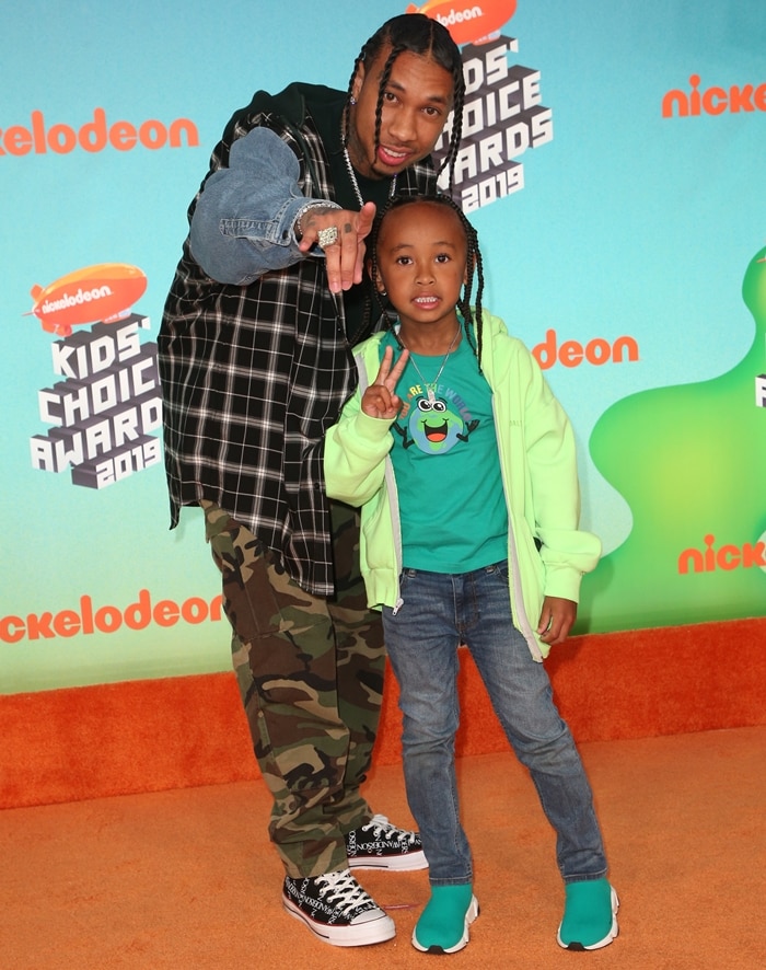 6-year-old King Cairo Stevenson with his father Tyga attend Nickelodeon's 2019 Kids' Choice Awards